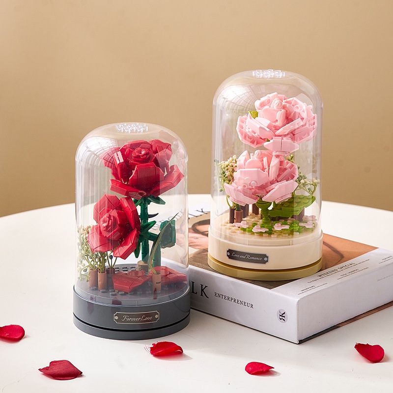 Kotak Musik Block Flower Buket BungaDIY Kemasan Kotak Hadiah Hari Valentine Hadiah Kirim Pacar Hadiah ​Ulang Tahun (Dengan Penutup Layar）