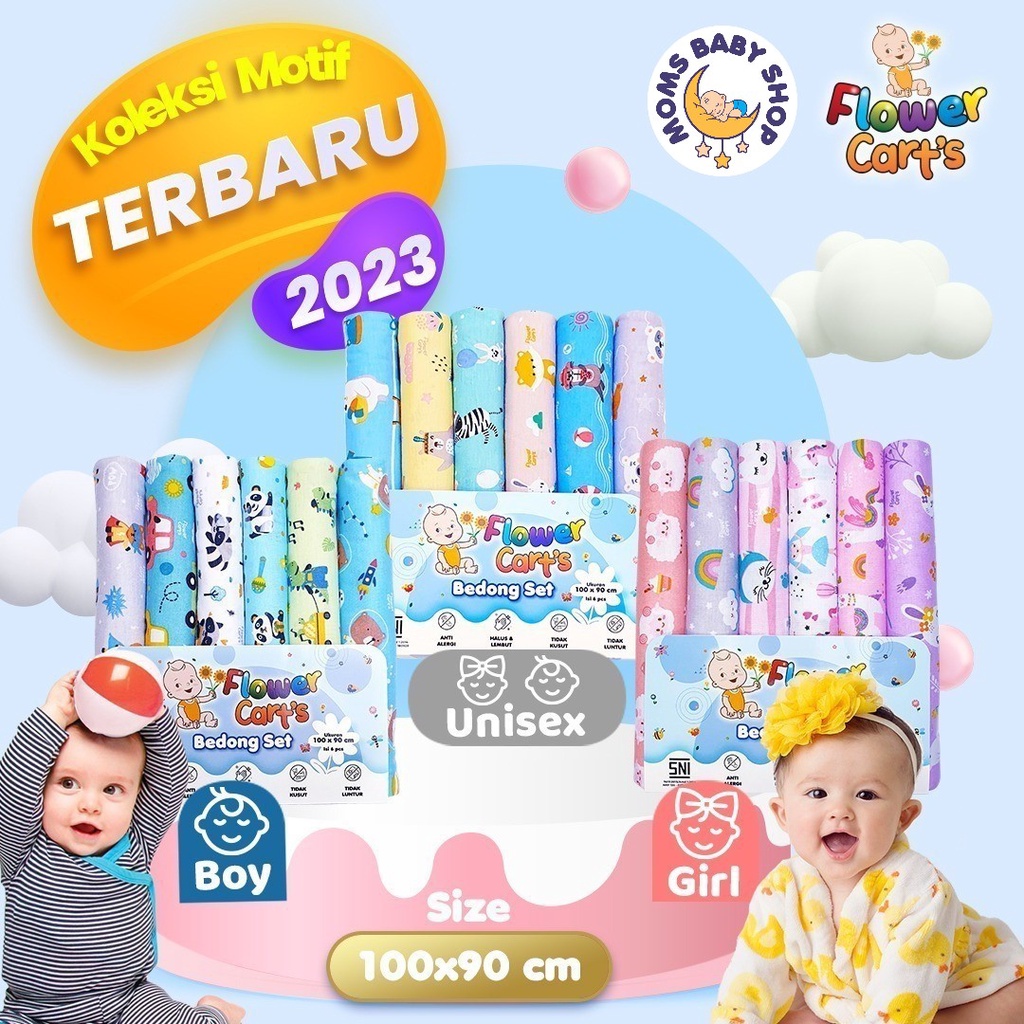 MOMS_ Bedong Rainbow/Soft Pastel/Girl Edition bahan kaos 100x90 Flower / Owie 115 / FLANEL COCOBEAR 70/90/110/120