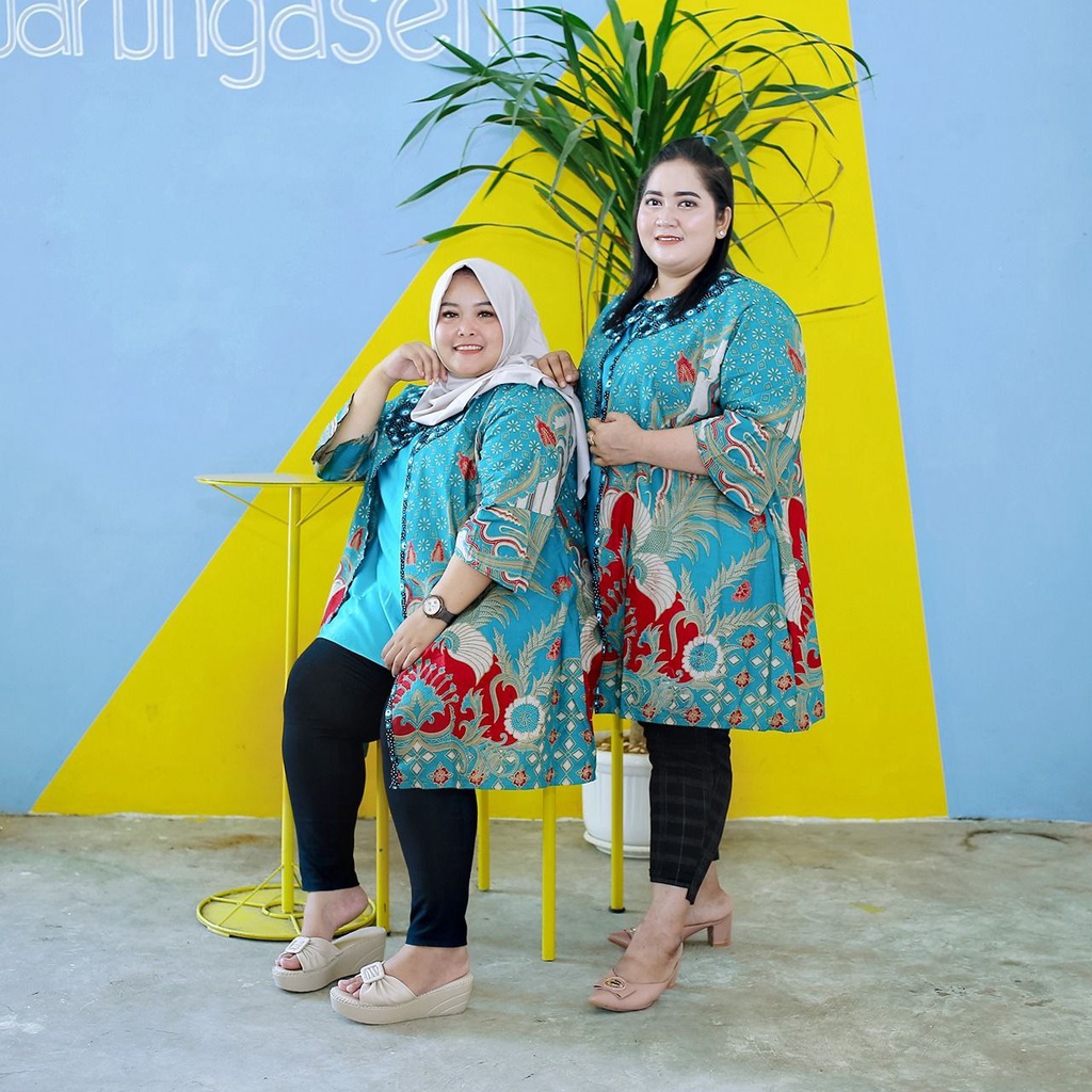 Atasan  Jumbo LD 140 Ld130 Tunik Batik Pakaian Wanita  Bahan Kain Katun Prima Kombinasi kain Velvet 