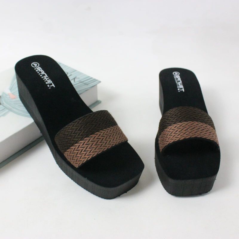 Sandal Wedges Wanita Rajut two colour