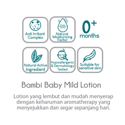 ORIGINAL Bambi Baby Mild Lotion 100ml / Body Lotion Bayi Kulit Normal - Sensitif Kaya Kandungan Protein Susu Nabati / Moisture Pelembab