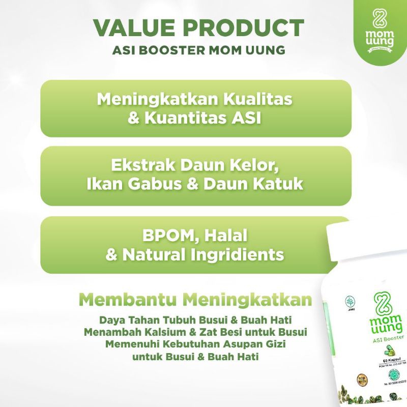 MOM UUNG ASI BOOSTER 60 KAPSUL/ PELANCAR ASI NATURAL / ASI BOOTER BPOM HALAL