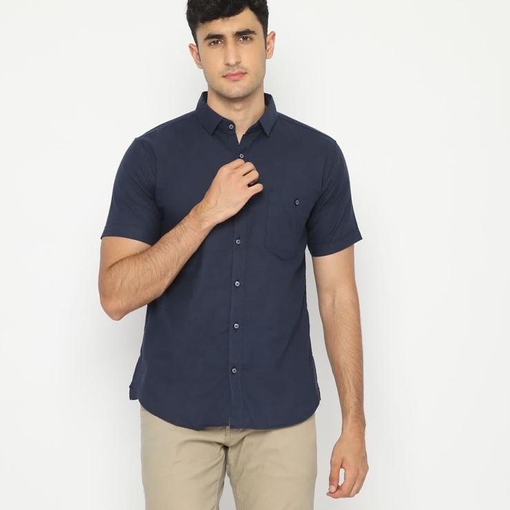 ✻ Code Male - Brave Kemeja Pria Basic Navy Dark Slimfit ➤