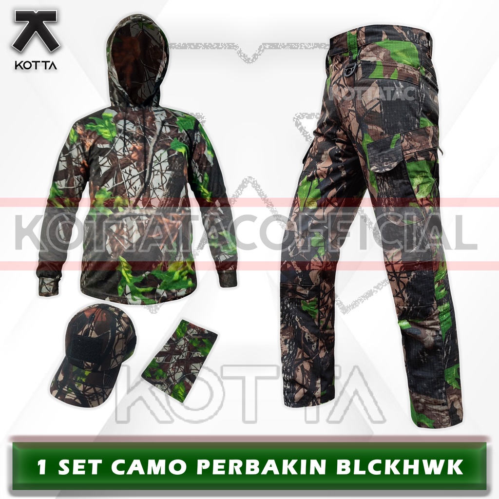 SATU SET SETELAN BAJU KAOS HOODIE CELANA TOPI KAMUFLASE CAMO PERBAKIN HUNTING BERBURU