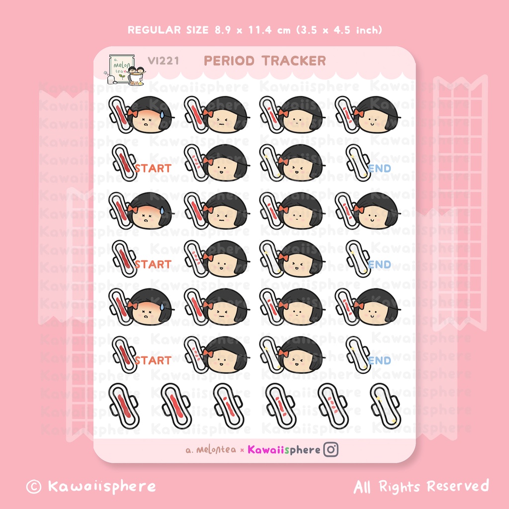 

Period Tracker | VI221 a.melontea x Kawaiisphere | Sticker Planner tracking siklus menstruasi untuk Jurnal / Ring binder 6-hole Planner