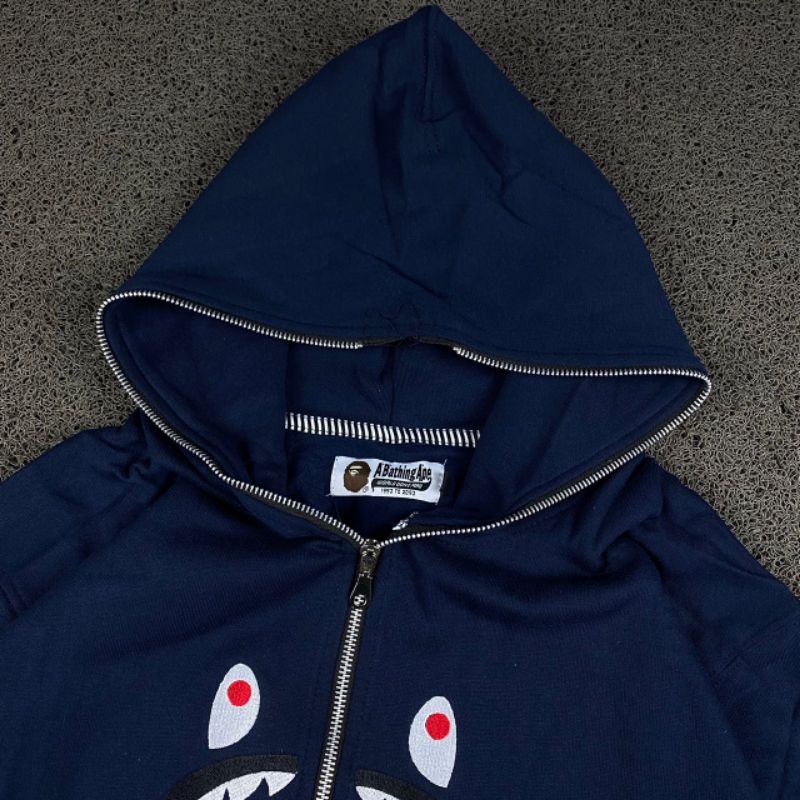 HOODIE ZIPPER BAPE NAVY FULL TAG LABEL CASUAL HYPE