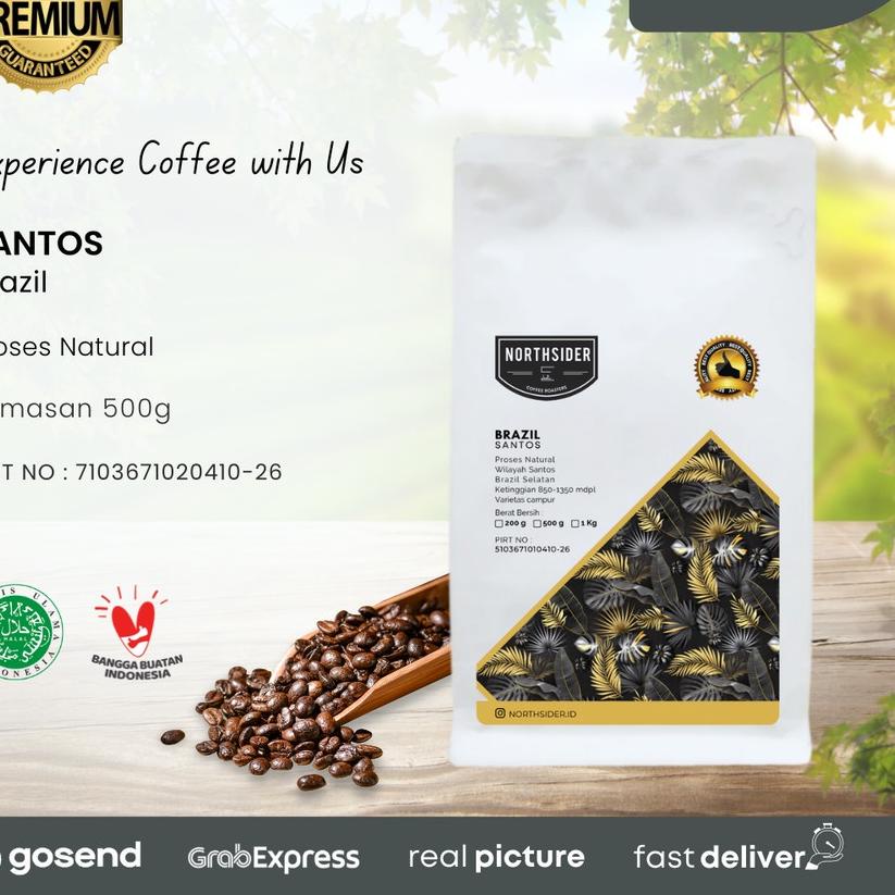 

☜ BIJI KOPI ARABIKA BRAZIL SANTOS NATURAL - 500GR NORTHSIDER COFFEE ♧