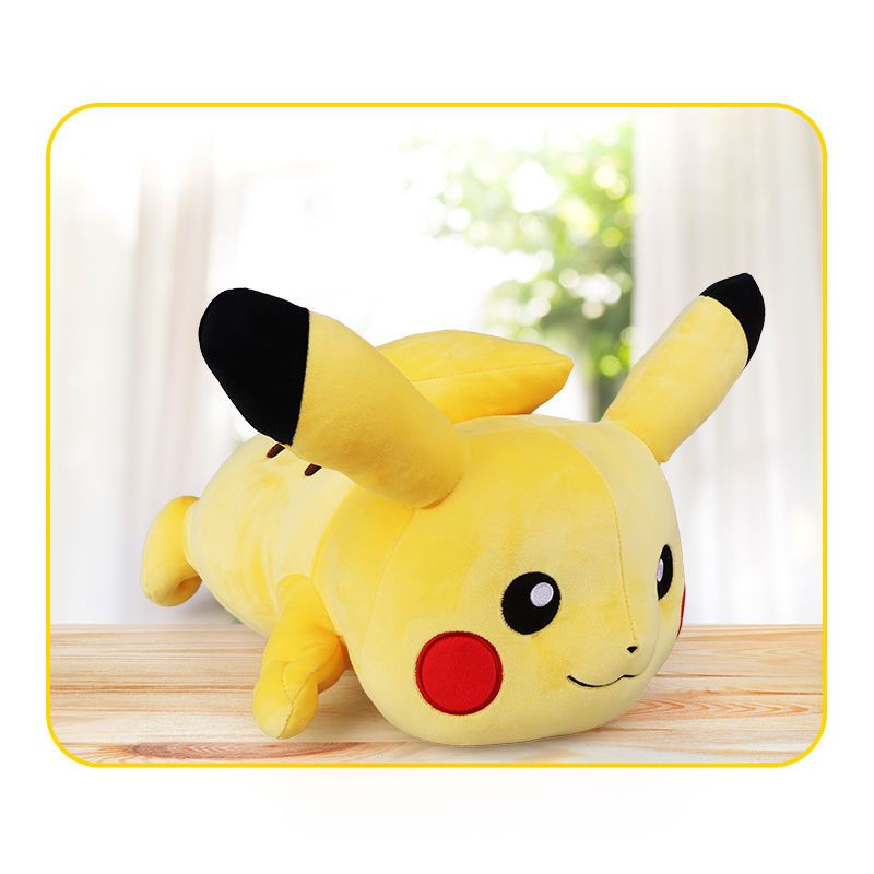 ♤☃☾Aoger Aoger Kartun Postur Berbaring Pikachu Plush Boneka Bantal Tempat Tidur Multifungsi untuk Me