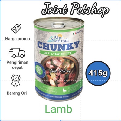 GRAB/GO-JEK ( 24 KALENG / 1 DUS ) Alps Natural Chunky Rasa Lamb Makanan Kaleng Anjing 415 gram