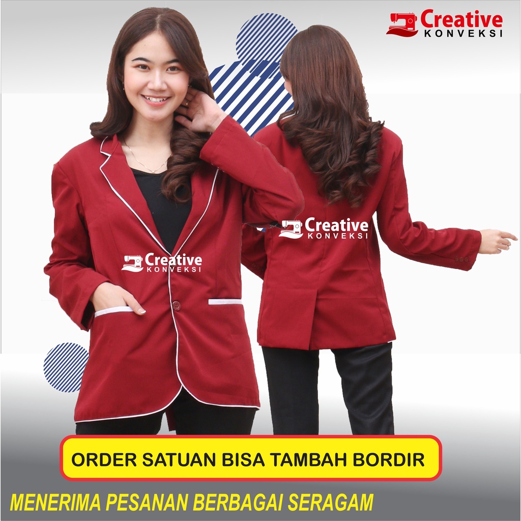 (BISA COD) Jas Sekolah murah, Spesialis Jas Almamater Sekolah Warna maroon lis putih / blazer maroon full furing bisa tambah bordir