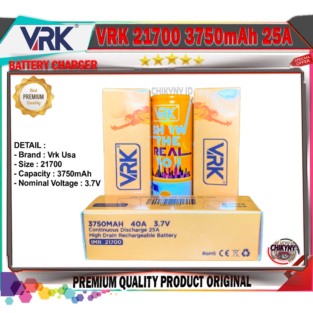 BATTERY VRK 21700 3750mAh 25A 3.7V ORIGINAL 100% BATRE VRK USA