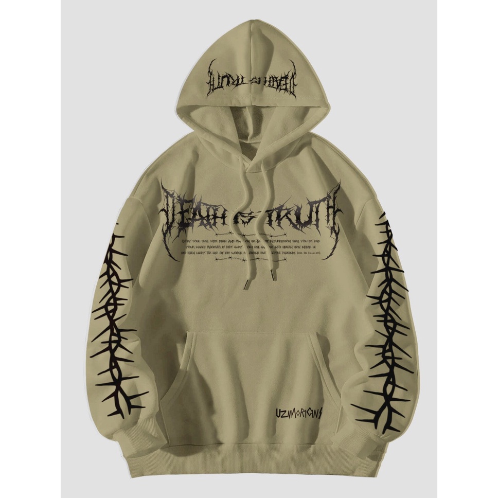 Sweater Hoodie Morte Metal font estetik Pria &amp; Wanita Distro Original Fleece Tebal Hitam Premium Size M L XL XXL