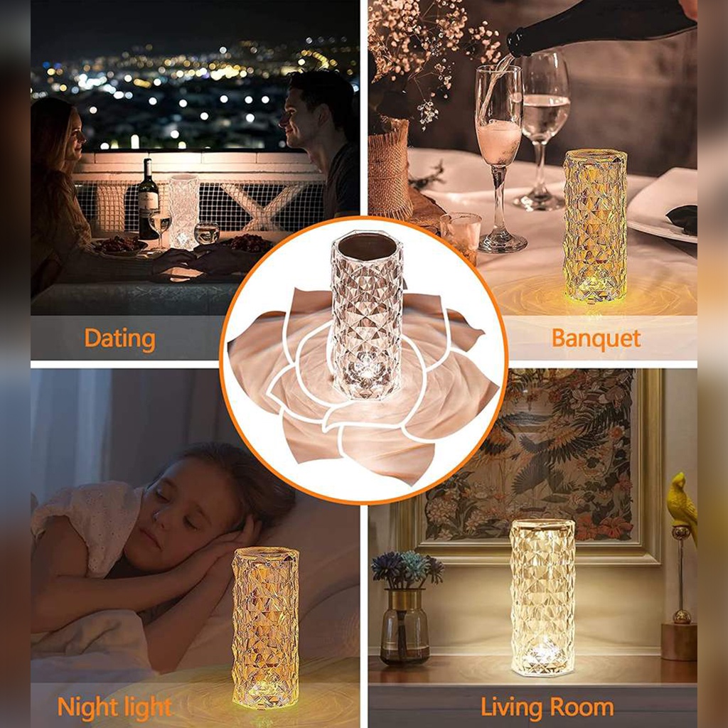 Lampu Meja Crystal Tombol Sentuh Led Aesthetic USB Charger Lampu Tidur Hias Romantic Tumblr Lamp Portable Mewah Lampu Tumbler Kristal |GROSIRXPRESS