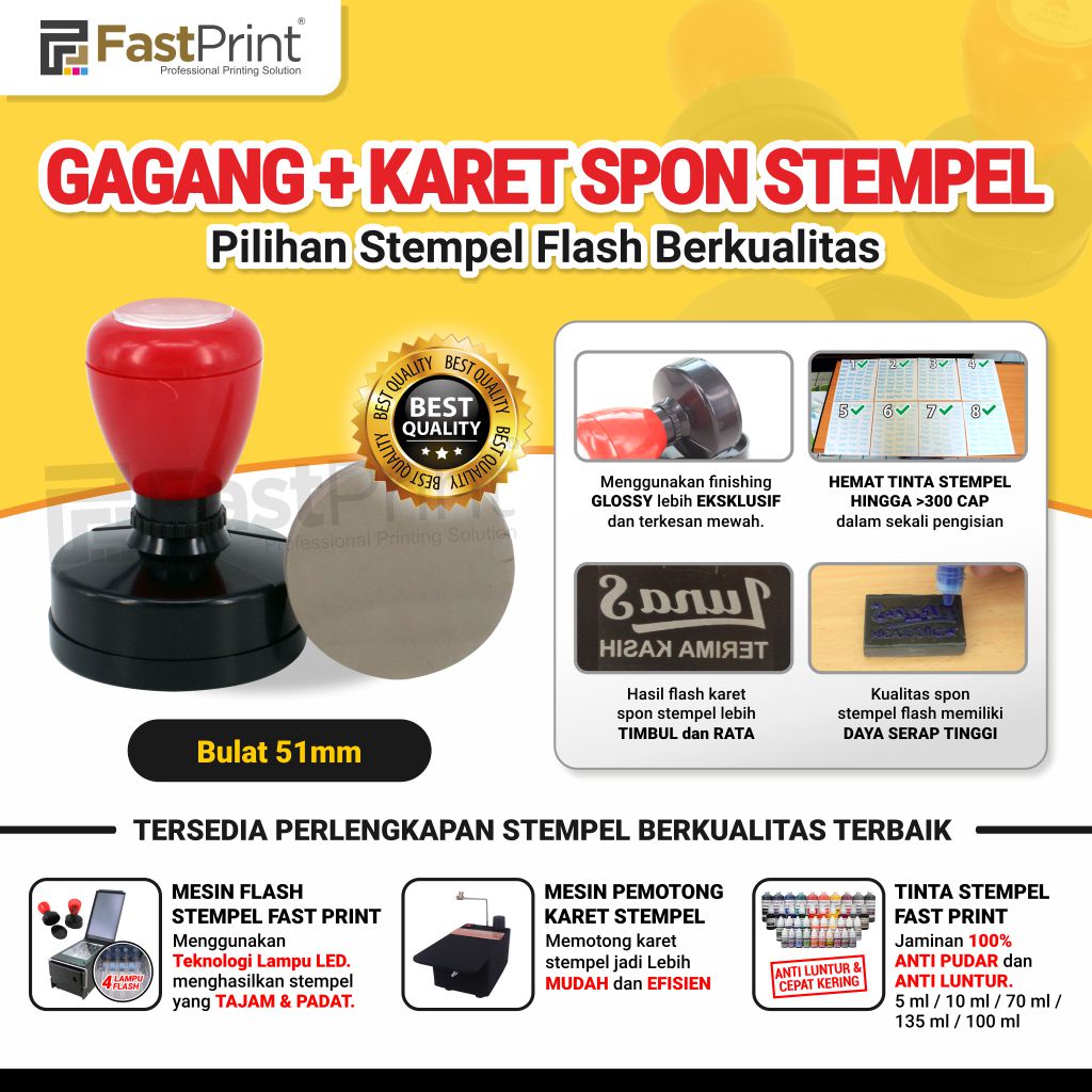 Gagang Stempel Plus Karet Stempel Flash Potongan Ukuran 51MM