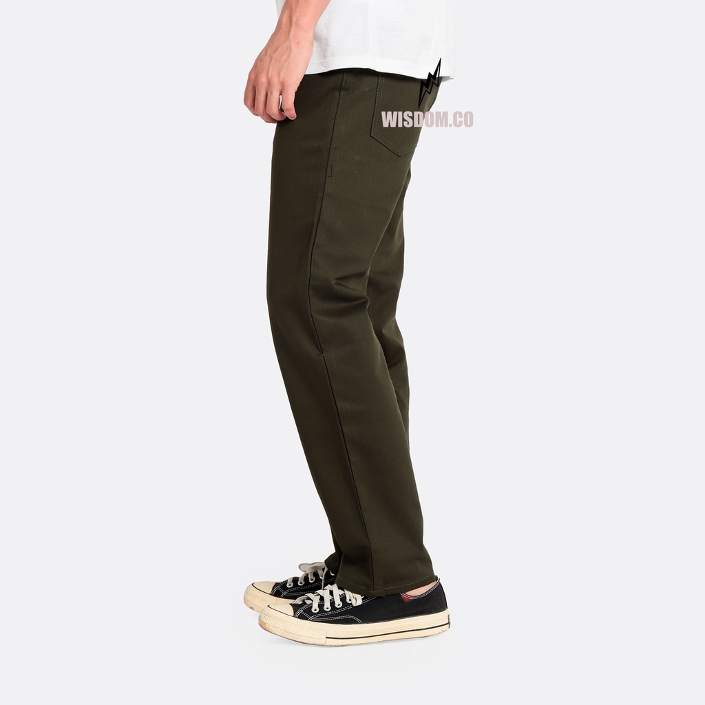 WISDOM Chino Pants Straight Canvas Walker Non Stretch - hijau army