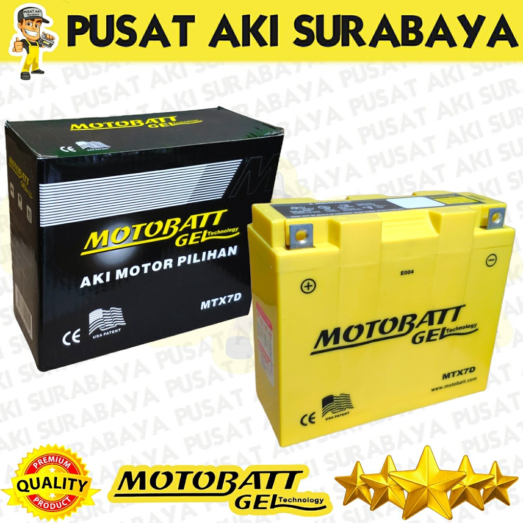 BATTERY AKI MOTOBATT MTX7D 7 AMPER 12 VOLT ASLI ACCU GEL HONDA TIGER 2000 YAMAHA SCORPIO TOSSA JAGUAR YB7B