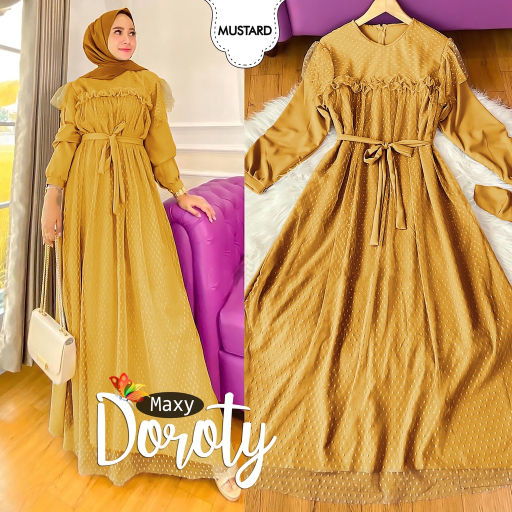 Maxy doroty gamis sayri long dress baju busnaa muslim BAHAN TILE DOT LAPIS MOSCREPE,LD106 PJ MOSCREP