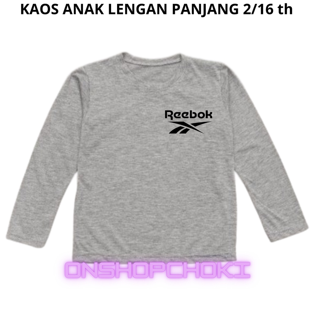 KAOS ANAK LENGAN PANJANG LOGO rebuk UNISEX USIA 2/16 TH CEWEK/COWOK COTTON COMBED