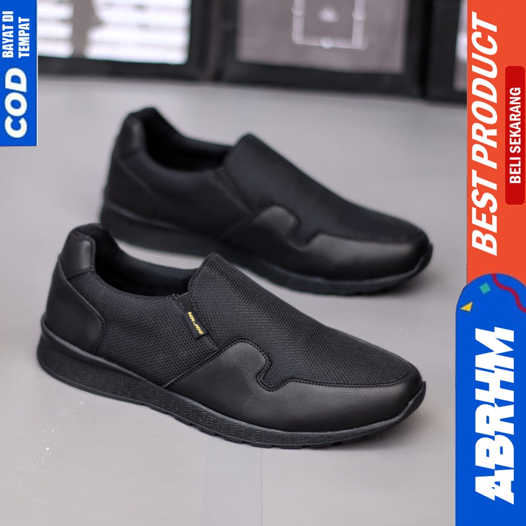 Sepatu Sneakers Pria Casual Hitam Kerja Abraham Paul