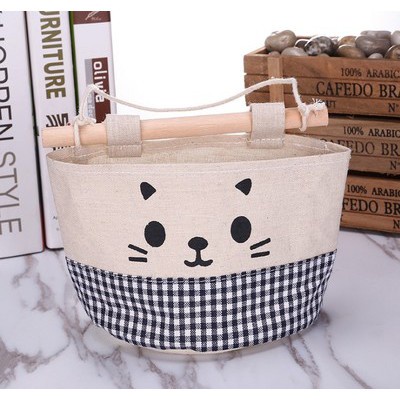 FYGALERY HL0017 Rak Gantung Mini Karakter Kucing Kanvas Hanging Organizer Cat Motif Serbaguna