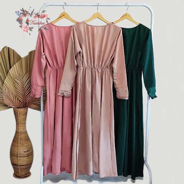 Gamis Polos Wanita Set Khimar Syari Set Gamis Khimar Bolong Tangan Jumbo Bahan Wollycrepe Baju Wanita Muslimah Syari Busui Friendly