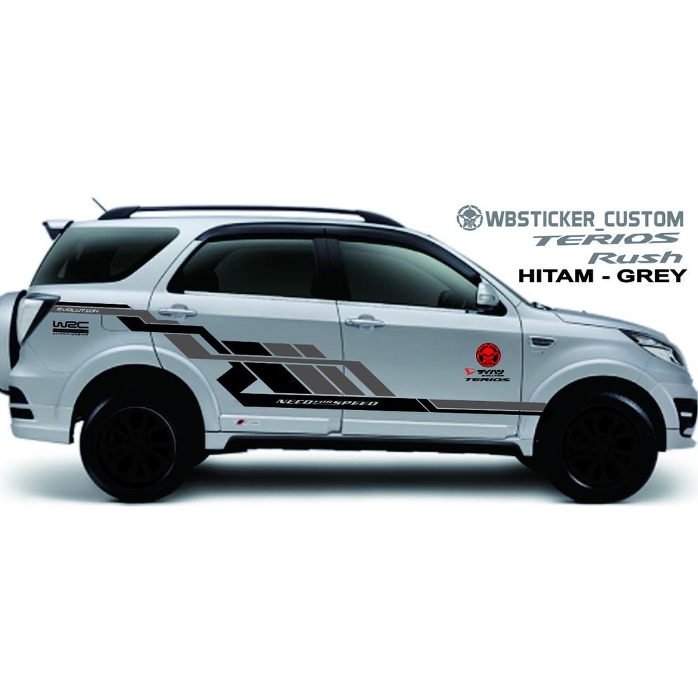 STICKER BODY SAMPING MOBIL CUTTING STICKER VARIASI DECAL MOBIL TERIOS,RUSH SILVER PUTIH HITAM