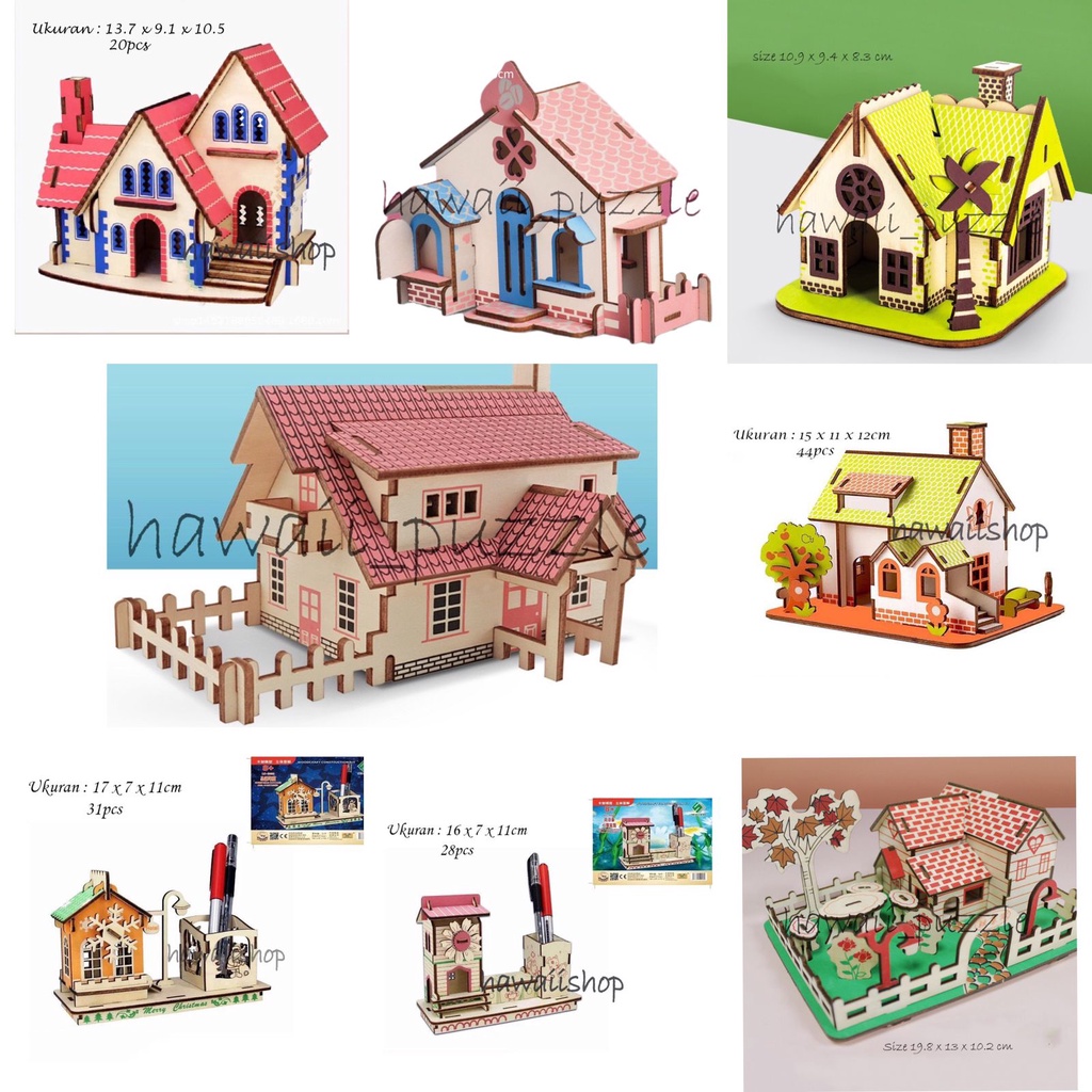 Puzzle 3D DIY bahan kayu model WESTERN STYLE COTTAGE mainan puzzle edukasi anak pajangan kado dekora