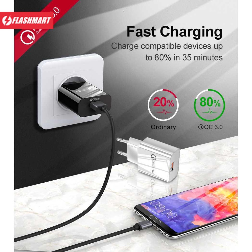 Flashmart Gusima Charger USB Universal Quick Charge 3.0 1 Port EU Plug 18W - GS-552