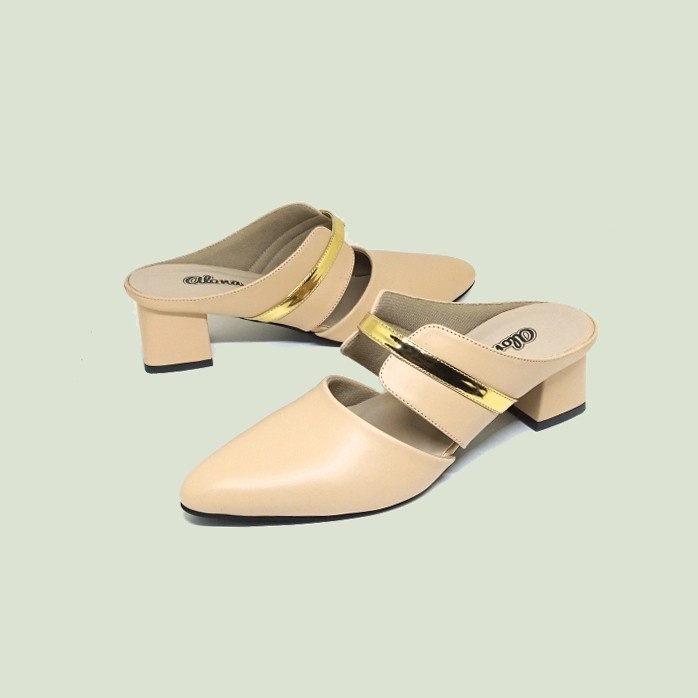 BELLONA X ZAGIB | Sepatu Wanita Heels Mules Cream Ukuran Besar-Jumbo / High Heel Big Size