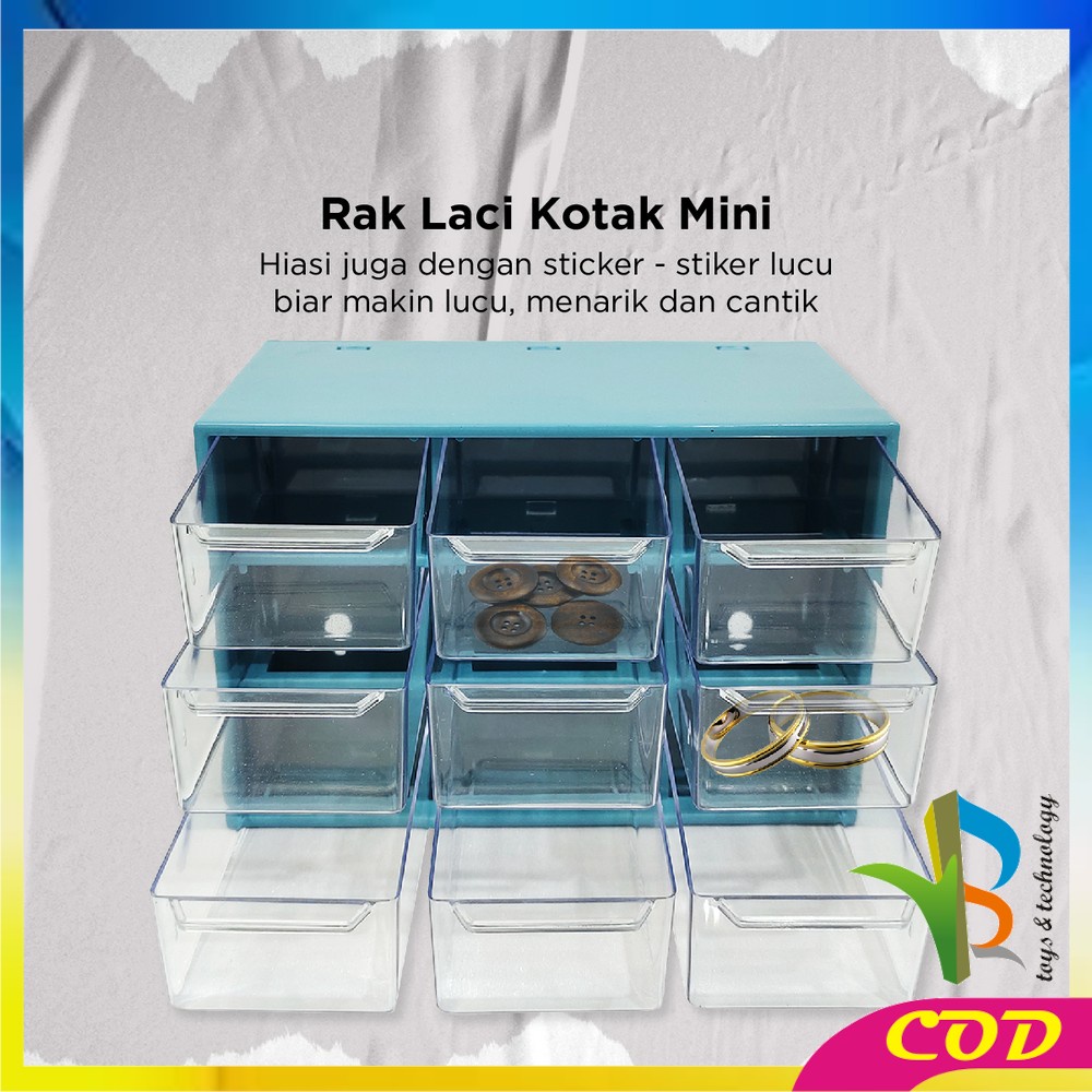 RB-C804 Kotak Laci Perhiasan kotak Aksesoris Mini 9 Sekat / Kotak Penyimpanan Serbaguna Laci Mini / Laci Aksesoris Storage Box Multifungsi