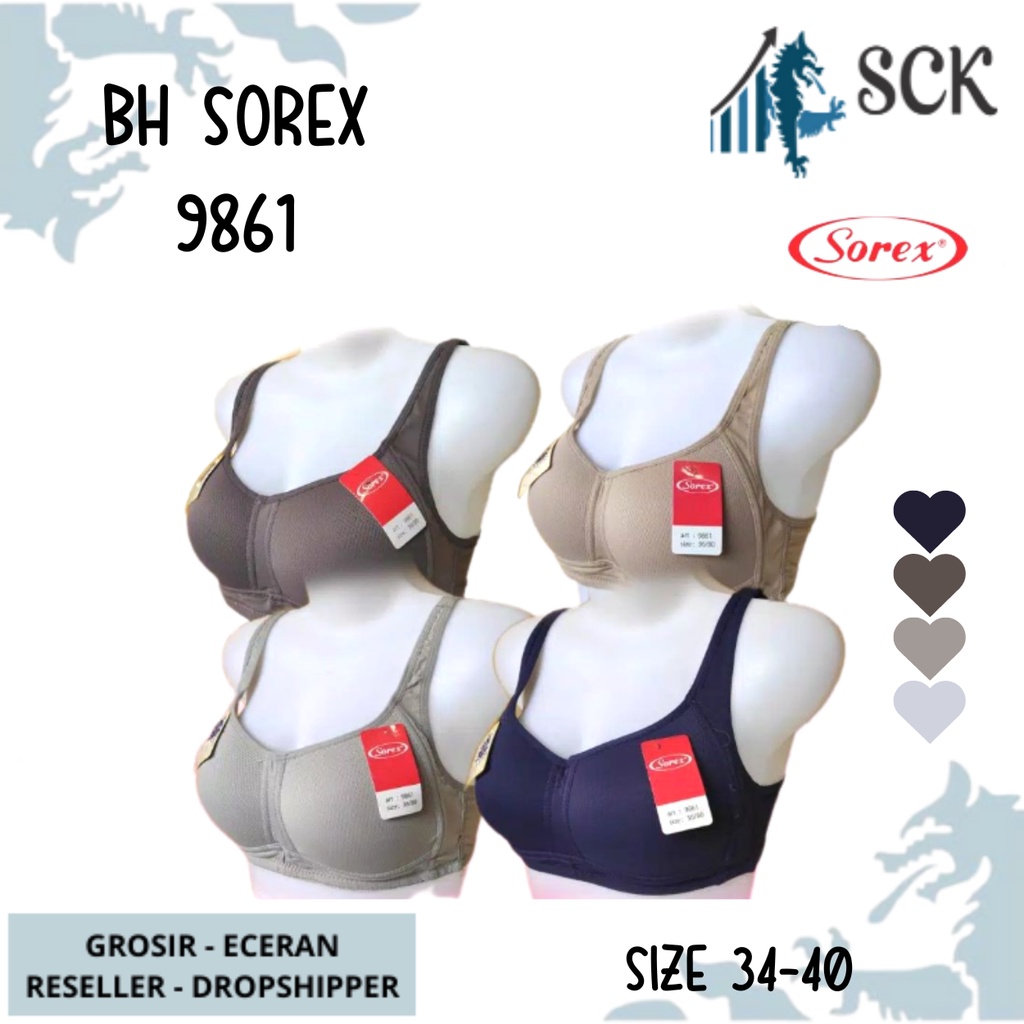 BH SOREX 9861/ BH Size 34-40 Busa Tanpa Kawat CUP C Kait 3 / Pakaian Dalam Wanita - SCK