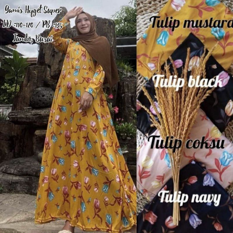 Gamis Hyget Bunga Tulip jumbo tebal Termurah Gamis Harian