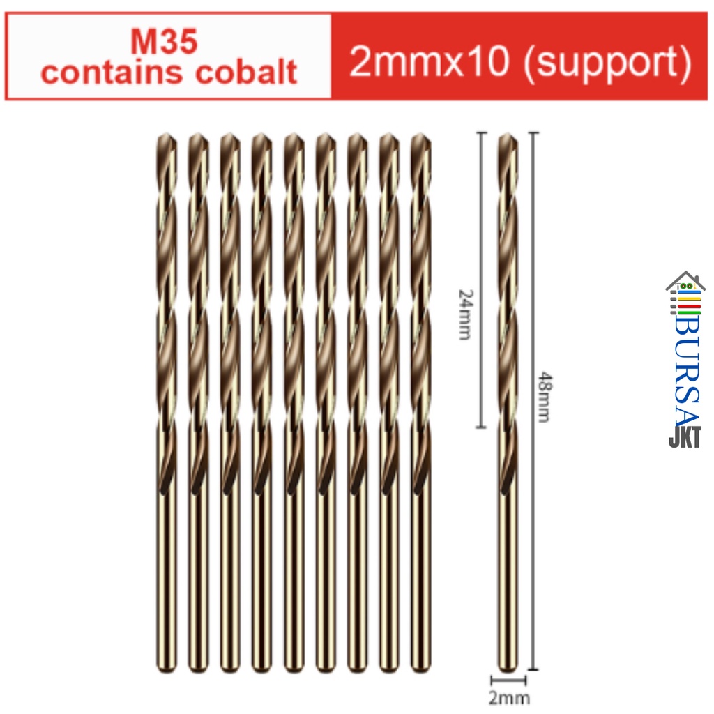 MATA BOR BESI HSS CO COBALT M35 GOLD MELUBANGI BESI STAINLESS STEEL 2 MM