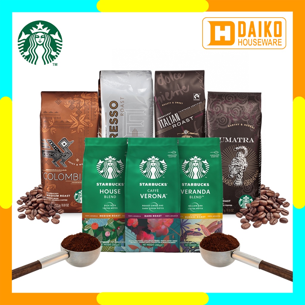 Kopi Starbucks Bean and Ground Coffee Bag Blonde Medium Dark Roast