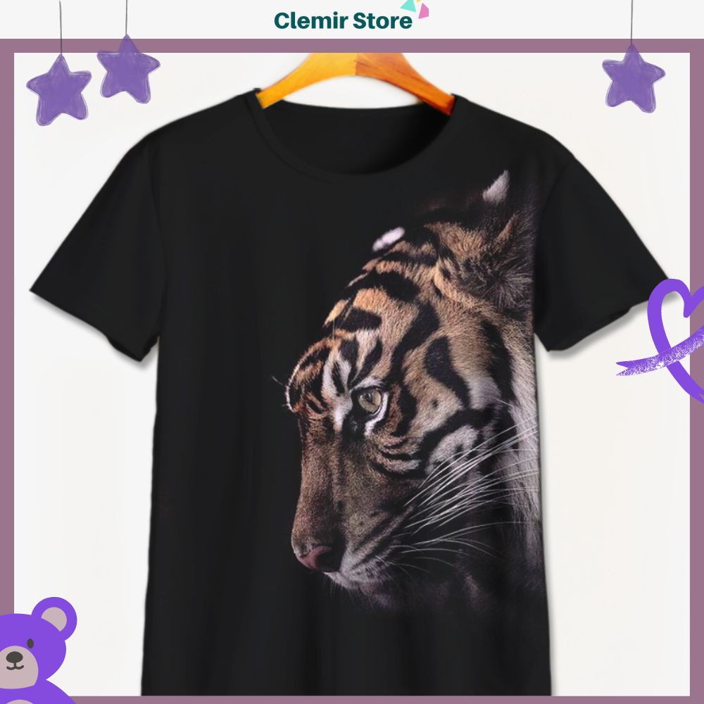 Kaos 3D Anak Gambar Harimau Tiger - Baju 3D Hewan Maung Macan V17 Untuk Usia 1-12 Tahun Unisex