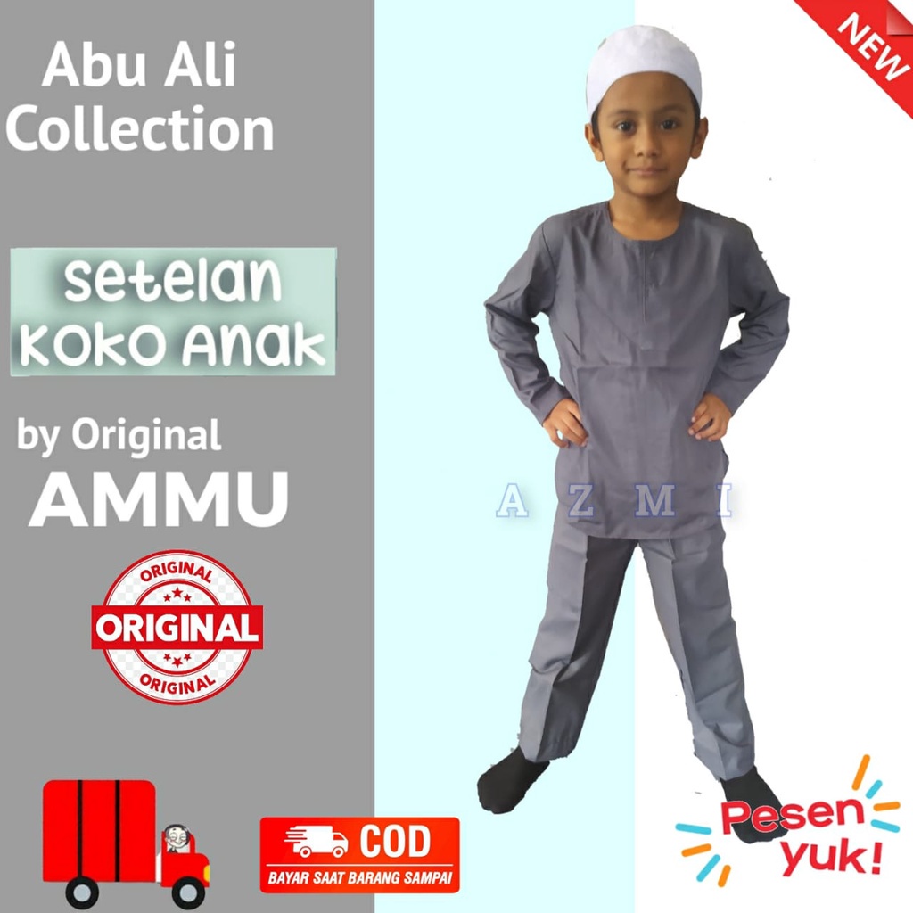 Baju Koko Setelan Anak Original Abu - Abu by ammu Abu Series Anak, Abu Ali Bahan Katun, Abu Aly collection