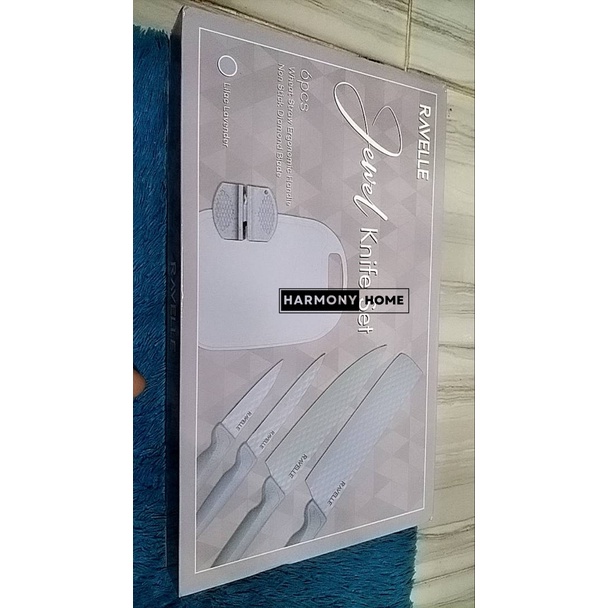 Pisau Set Ravelle - Jewel Knife Set 6in1 RAVELLE Jewel Knife Set 6 in 1 Set - Pisau Dapur Anti Lengket - FREE Talenan - Lilac Lavender-Non Stick Diamond
