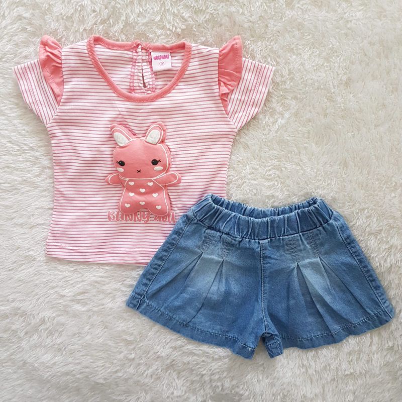 Baju Bayi Setelan Jeans Kaos stripe set