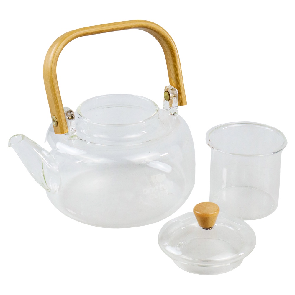 One Two Cups Teko Pitcher Gagang Kayu Glass Teapot Japanese Style - 8CV101