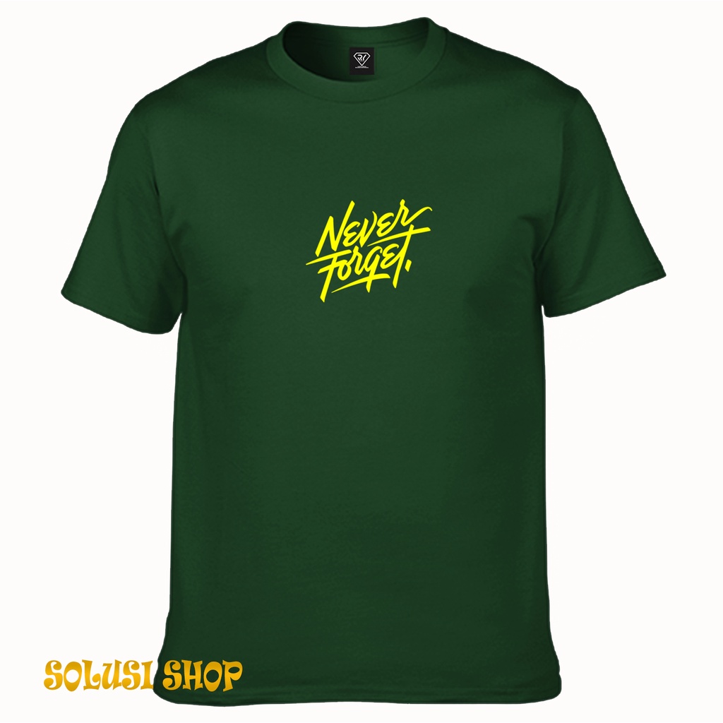 Solusishop T Shirt Pendek Never Forget Yellow - Kaos Unisex Premium - T-Shirt Pria Wanita