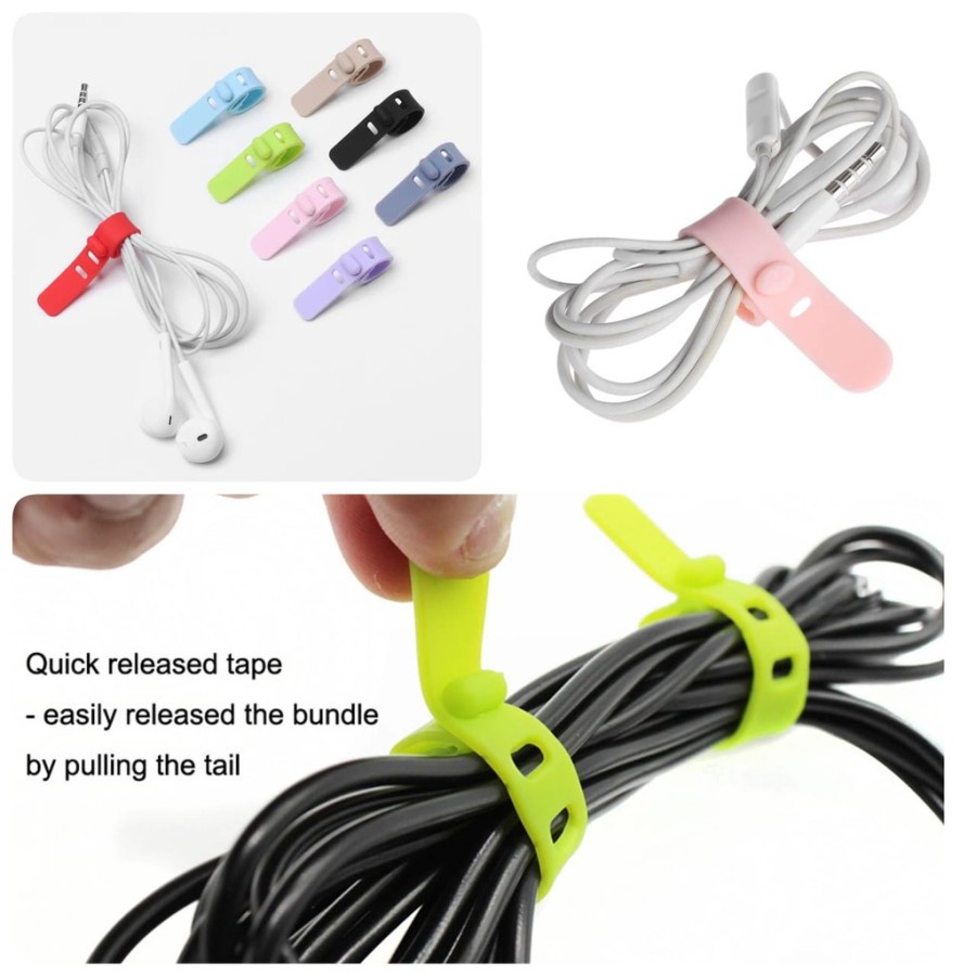 Pengikat Kabel Silikon Tie Strap Wrap Perapih Charger Cable Earphone A