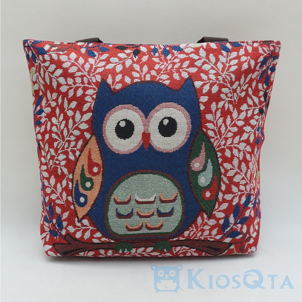 tas tote bag thailand owl burung hantu bahan kanvas ukuran large FEB B