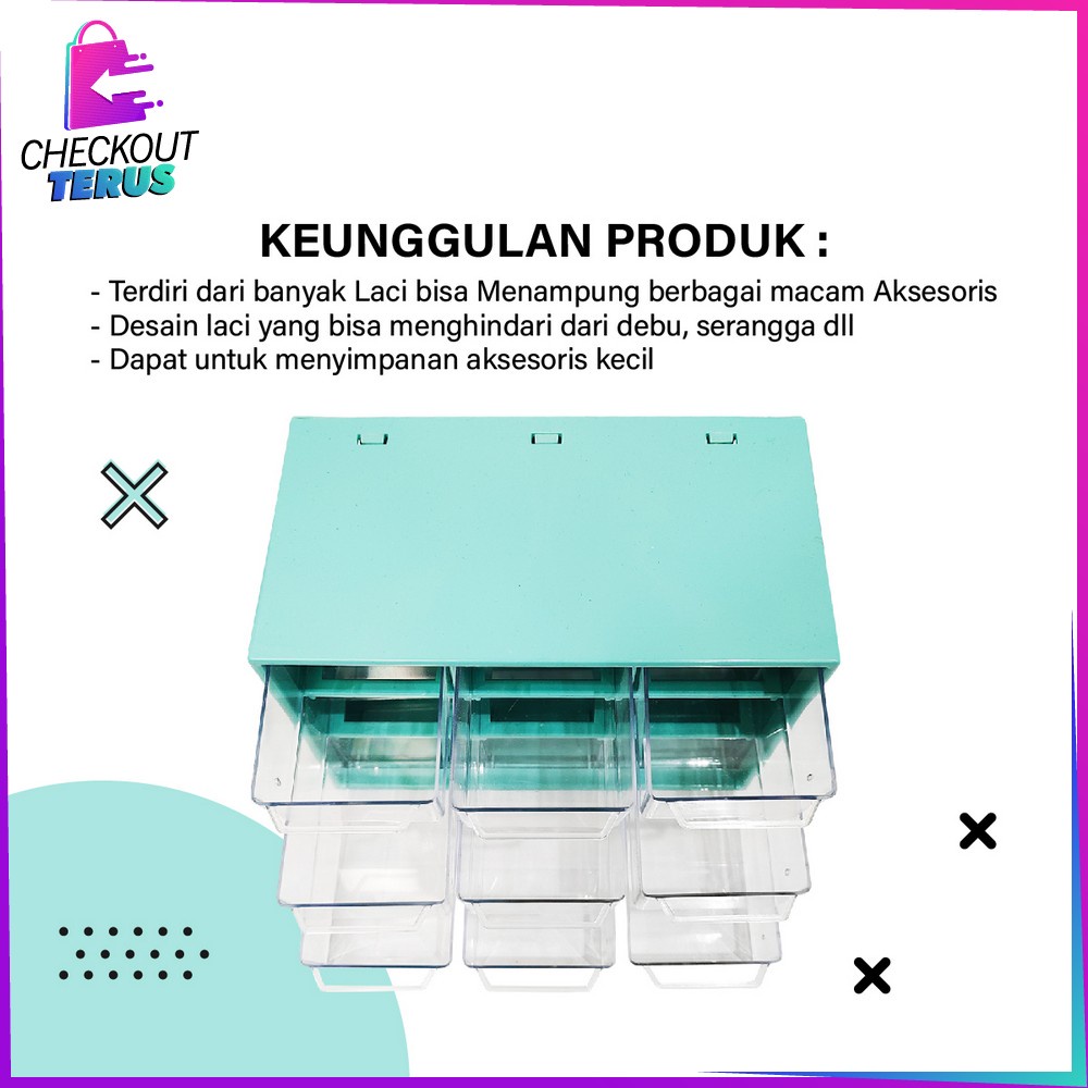 CT C804 Kotak Laci Perhiasan Storage Box Multifungsi kotak Aksesoris Mini 9 Sekat / Kotak Penyimpanan Aksesoris Serbaguna Laci Mini