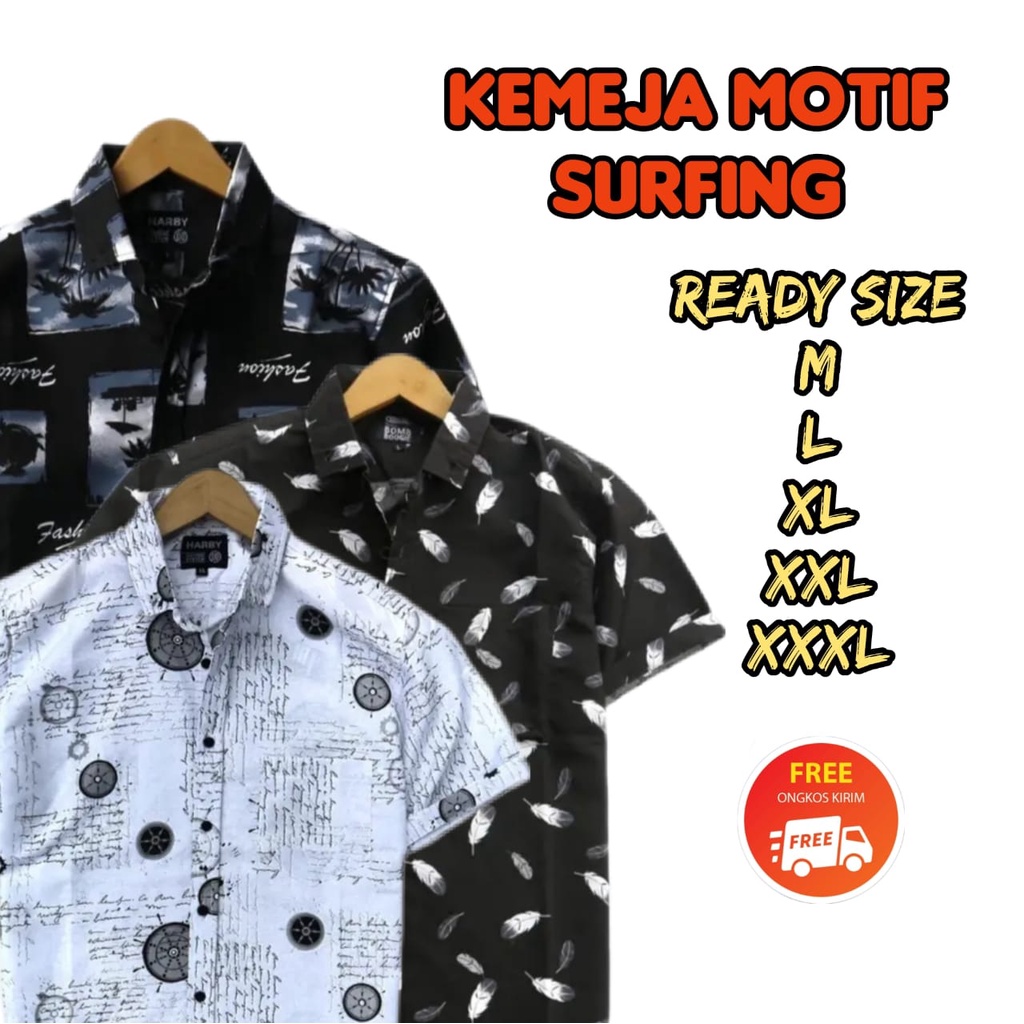 [BIG SALE] KEMEJA MASA KINI ATASAN PRIA SURFING LENGAN PENDEK UNISEX