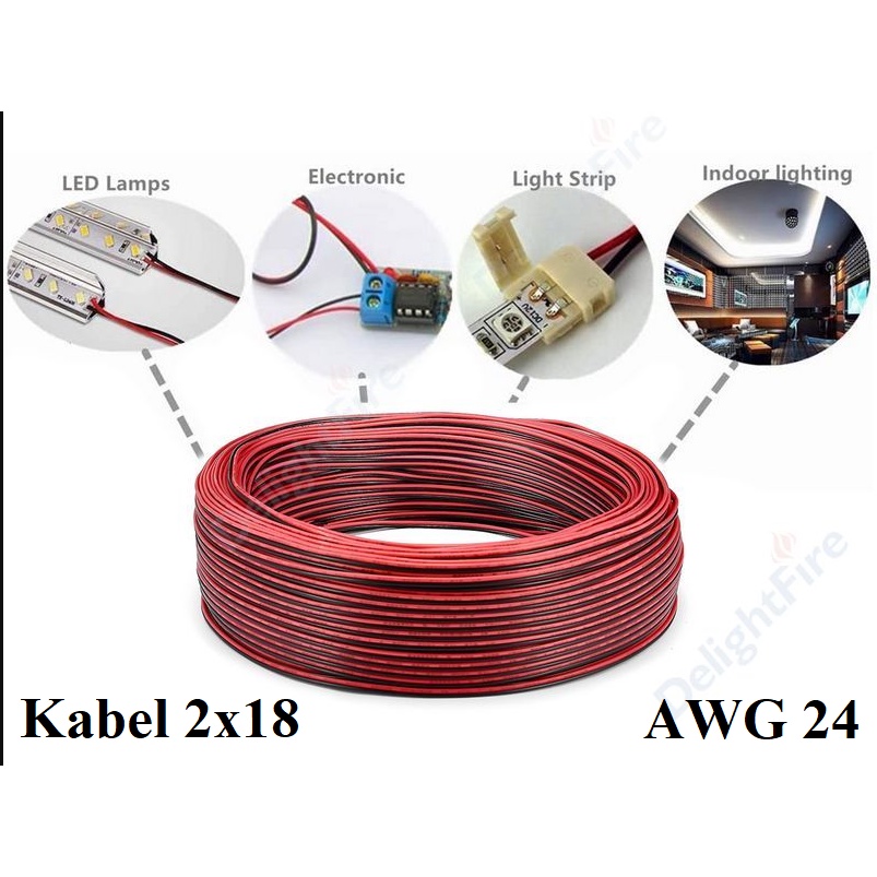 Kabel Listrik Serabut 2x18 2 x 18 AWG24 Merah Hitam AWG 24 AC DC