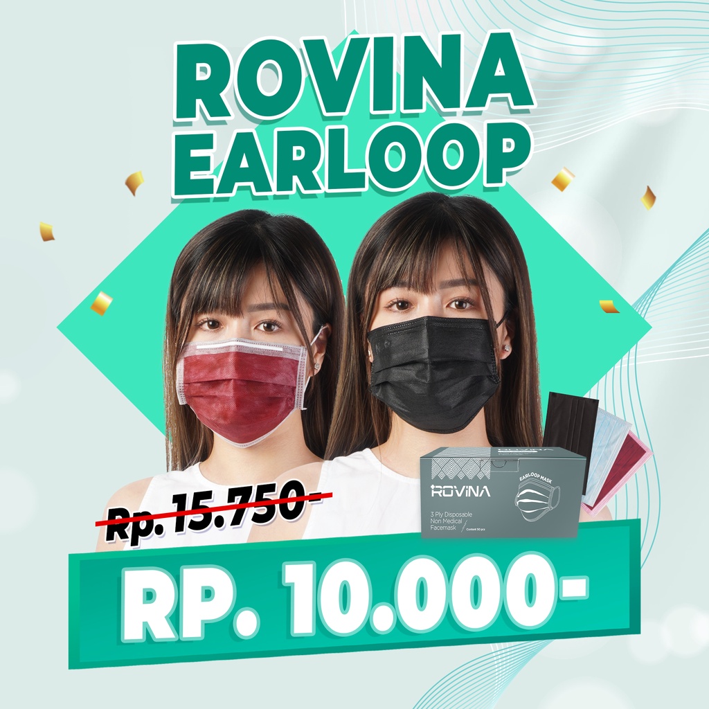 Rovina Mask '50S 3 Ply Earloop Maroon masker non medis 1 box isi 50 pcs