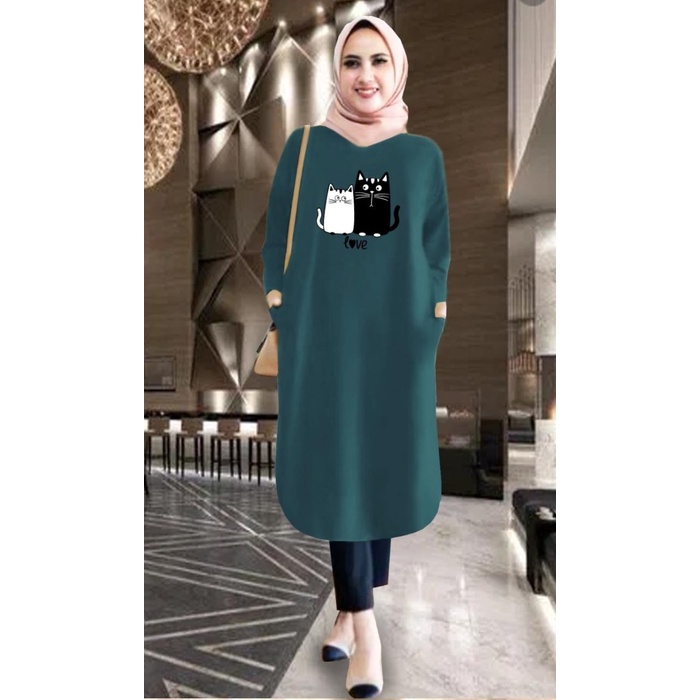 TUNIK MUSLIM WANITA/ TUNIK MURAH / TUNIK KAOS /TUNIK KEKINIAN - ijo botol, XL Termurah B0G7