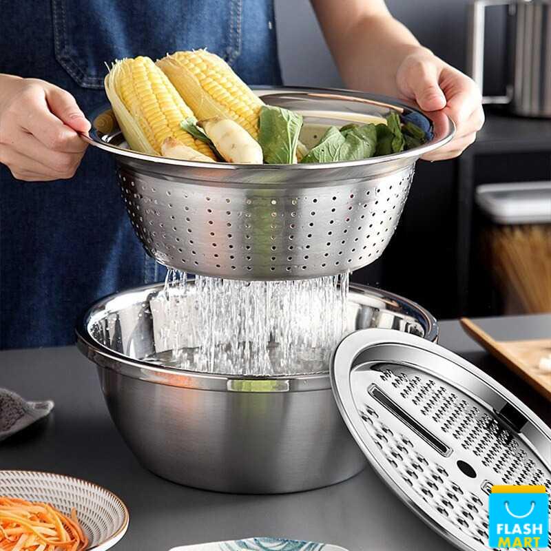 Flashmart Baskom 3in1 Saringan Parutan Drain Basket Grater 25cm - FVT20