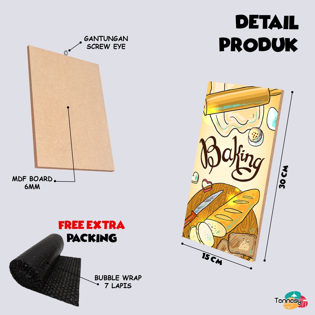 TENNESY Hiasan Dinding Dapur I Love Baking Cook Masak 15x30cm Dekorasi Dinding Kamar Tidur Pajangan Kayu Poster Dekorasi Rumah