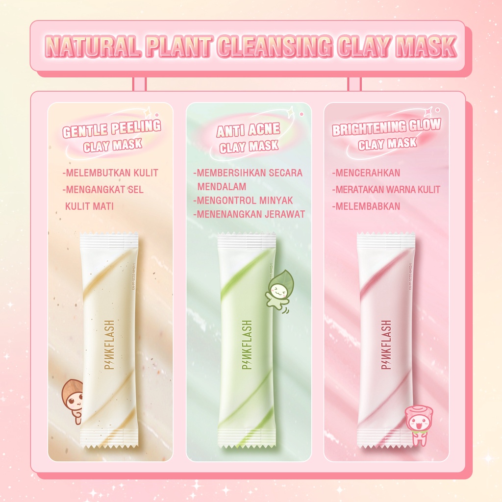 READY PINKFLASH Plant Cleansing Clay Mask anti jerawat dan membersihkan secara mendalam serta meringkan jerawat